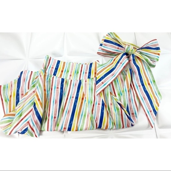 Brooke Wright Womens Sz 2 Rainbow Striped Colorful A Line Skirt Lottie Bow Belt - Picture 6 of 12